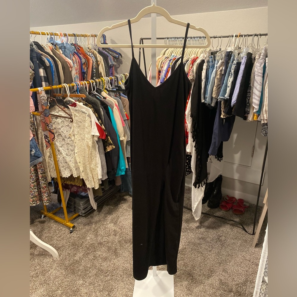 SHEIN Black Sleeveless V-Neck Slip Maxi Dress with slit on the side